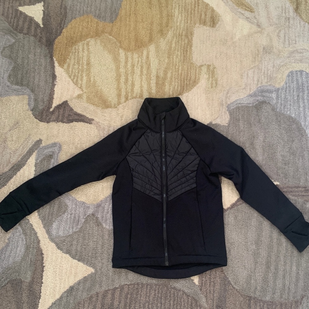 All in Motion NWT Boys Girl Full Zip Wind Breaker in Black Sz 6 6X Pocket Tail